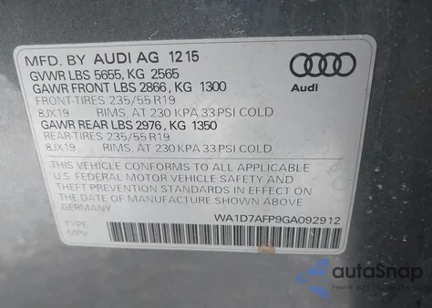 2016 Audi Q5 3.0T Premium Plus from USA, damaged, VIN WA1D7AFP9GA092912